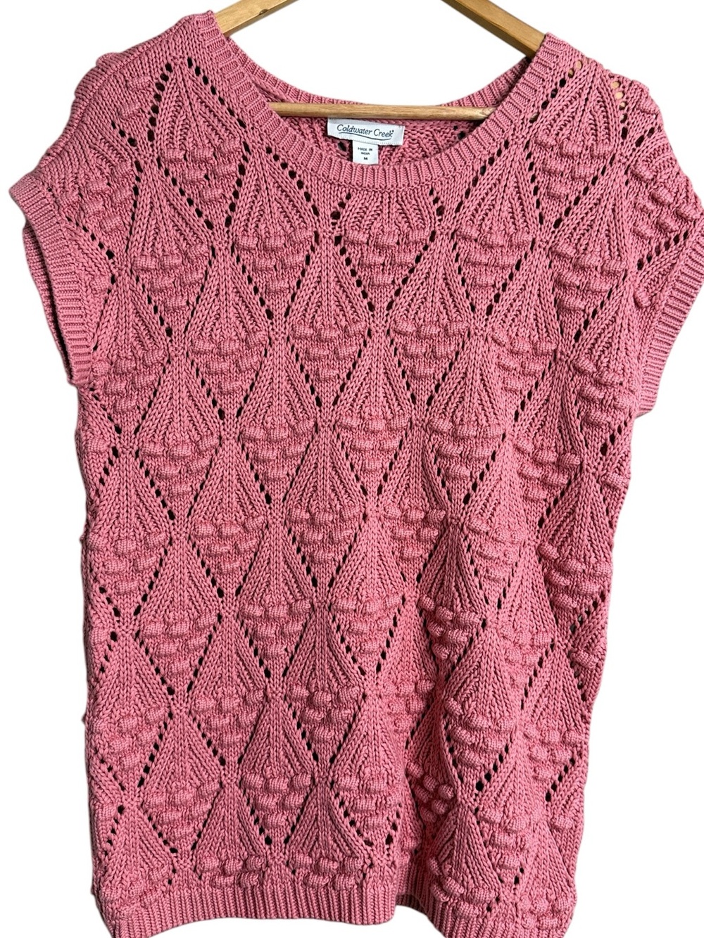 Coldwater Creek Pink Openwork Cotton Knit with Cap Sleeves